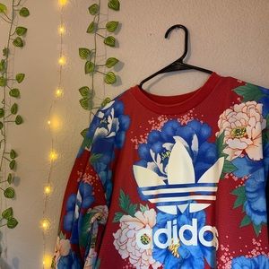 Red Floral Adidas Crewneck